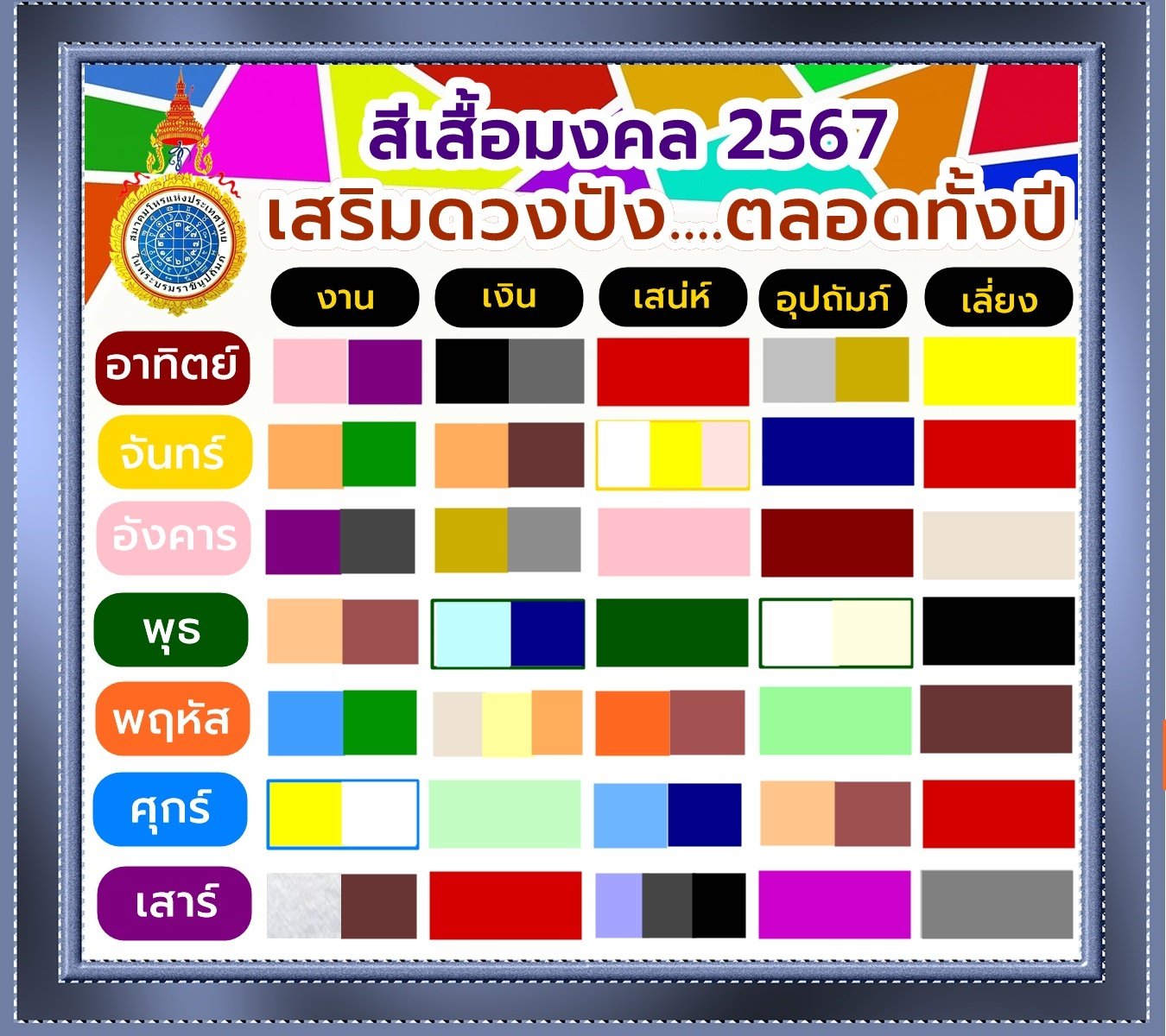 สีมงคลคนเกิดวันศุกร์เมษายน 2567 เสริมดวงชะตา ชีวิตราบรื่น